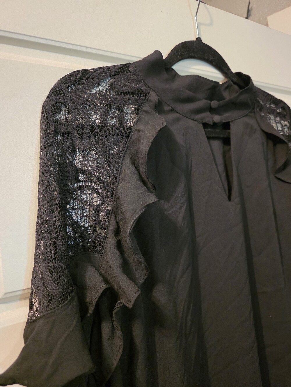Sheer Top With Lace Shoulder Detail - Picture 2 of 4